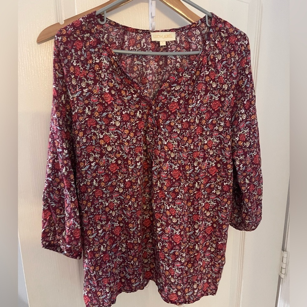 Lucy & Laurel Red and Pink Floral Blouse